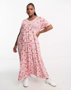 Розовое платье макси со складками спереди Yours
