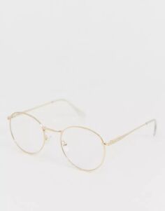Золотистые круглые металлические солнцезащитные очки с прозрачными линзами в стиле 90-х ASOS