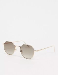 ASOS — Круглые солнцезащитные очки в квадратной золотистой металлической оправе с градиентными линзами