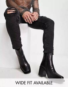 Черные кожаные ботинки челси на каблуке и скошенном носке ASOS