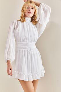 Женское шифоновое платье с водолазкой и открытой спиной на подкладке Bianco Lucci, белый