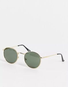 Золотые круглые солнцезащитные очки с дымчатыми линзами в стиле 90-х ASOS