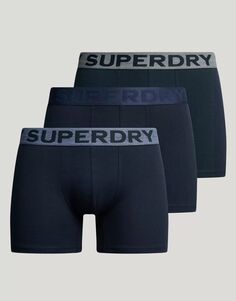 Набор из трех хлопковых боксеров узкого кроя Superdry темно-синего цвета