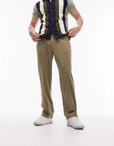 Спортивные брюки цвета хаки Topman прямого кроя с защипами