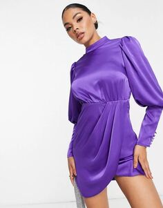 Эксклюзивное фиолетовое атласное мини-платье с высоким воротником и высоким воротником Collective The Label