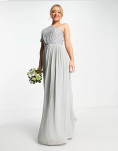 Серое асимметричное длинное платье для подружки невесты Beauut с украшенным лифом