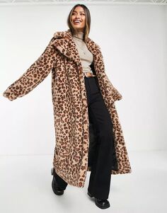 Длинное пальто из искусственного меха с леопардовым принтом Violet Romance