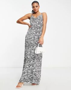 Эксклюзивное атласное платье макси с принтом зебры и воротником-хомутом In The Style x Yasmin Devonport