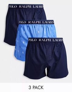 Темно-синие 3 пары боксеров с поясом с логотипом Polo Ralph Lauren