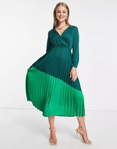 Зеленое платье миди с плиссированной юбкой и ликерным контрастом Liquorish