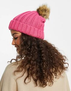 Розовая шапка вязанной вязки с помпонами Boardmans