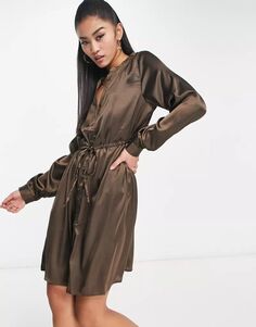 Атласное платье шоколадно-коричневого цвета JDY Klara