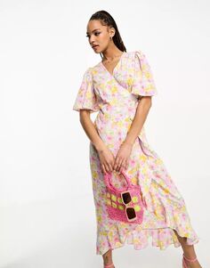 Розовое чайное платье макси с запахом спереди Vero Moda
