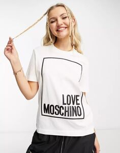 Белая футболка с квадратным логотипом Love Moschino