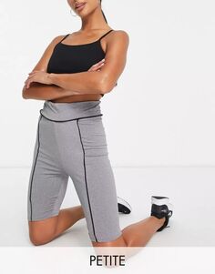 Короткие спортивные леггинсы серого вереска с контрастной окантовкой Threadbare Fitness Petite