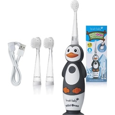 Wildones детская электрическая перезаряжаемая зубная щетка «Пингвин» 1 ручка 3 головки щетки USB-кабель для зарядки для детей от 0 до 10 лет, Brush-Baby