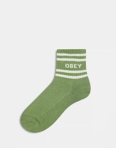 Зеленые носки Obey с логотипом и полосками