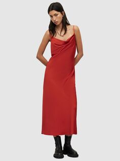 Платье-комбинация миди Hadley с воротником-хомутом AllSaints, красная глина