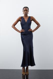 Атласное платье миди премиум-класса с водопадом Karen Millen, темно-синий