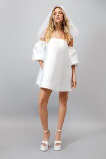 Структурированное мини-платье для выпускного вечера с пышными рукавами и открытой спиной Nasty Gal, белый