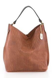 Кожаная сумка-хобо Sebastiana с плетеным узором Anna Morellini, коричневый