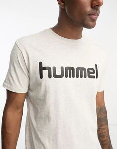 Серая хлопковая футболка с логотипом Hummel