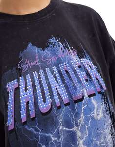 Черная футболка со стразами Only Thunder