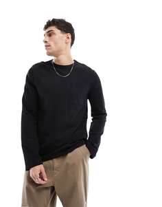 Черная футболка премиум-класса с длинными рукавами и карманом ASOS