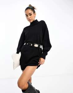 Черное трикотажное мини-платье с контрастным поясом Never Fully Dressed