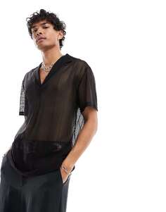 Черная сетчатая рубашка-поло с реверсивным воротником ASOS