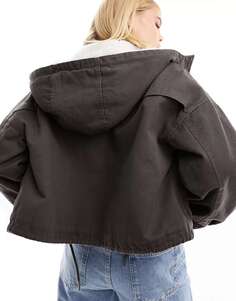 Куртка цвета хаки на подкладке борг с капюшоном ASOS