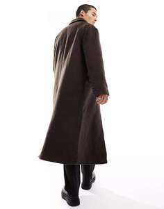 Коричневое объемное шерстяное пальто ASOS