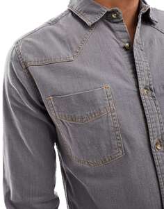Узкая джинсовая рубашка в стиле вестерн с контрастной строчкой ASOS черного цвета