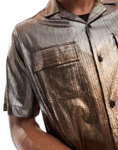 Бронзовая свободная рубашка с металлизированным воротником и двойными карманами ASOS