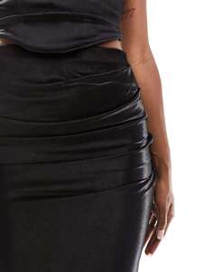 Черная юбка макси из атласного твила со сборками по бокам ASOS