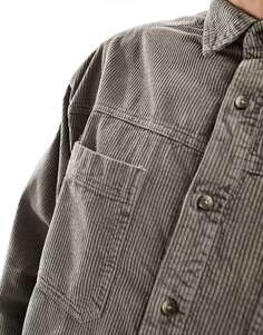 Черная вельветовая рубашка оверсайз с потертыми швами в стиле 90-х годов ASOS