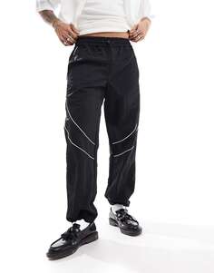 Черные широкие спортивные брюки с контрастной окантовкой ASOS