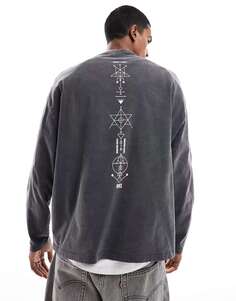 Черная оверсайз-футболка с длинными рукавами и принтом небесного позвоночника ASOS