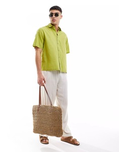 Рубашка Asos Design Linen, оливково-зеленый