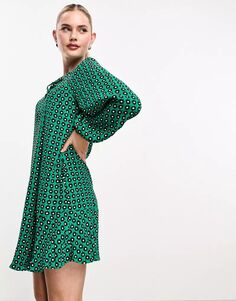 Зеленое платье-трапеция мини Whistles с цветочным принтом
