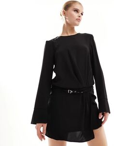 Mango – элегантное платье черного цвета с поясом с пряжкой