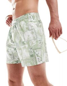 Зеленые шорты для плавания с рисунком Hollister, внутренний шов 5 дюймов