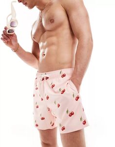 Розовые шорты для плавания Hollister с вишневым принтом и внутренним швом 5 дюймов