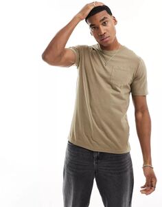 Мягкая коричневая футболка Scalpers с логотипом бренда и нагрудным карманом
