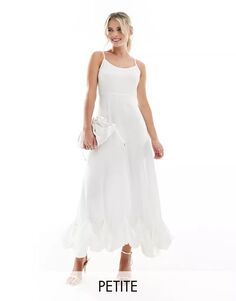 Свадебное платье макси Vila Petite из белого атласа со швом по подолу