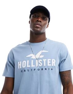 Голубая футболка с логотипом Hollister tech