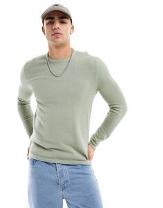 Only &amp; Sons — фактурный свитер с круглым вырезом серо-зеленого цвета