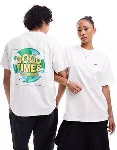Белая футболка свободного кроя унисекс Dr Denim Trooper с графическим принтом «Good Times World» сзади