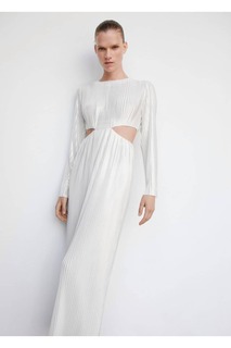 Плиссированное платье с разрезом Mango, белый