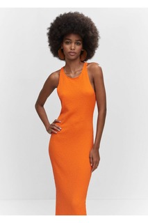 Фактурное платье с разрезом Mango, оранжевый
